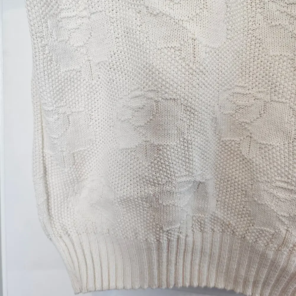 Vintage Wrangler Sweater Women Med White Floral Knit Twee Preppy Cottage 80s